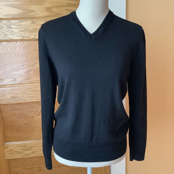 BLACK BROWN 1826 Black Merino Wool V-Neck Sweater Size M - Picture 9 of 13